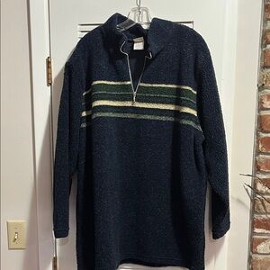 Essentials Men's Navy and Green Zip Up Sweater